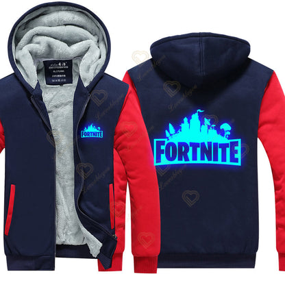Winter Warm Fortnite Luminescent Hoodies Men Women Game Cosplay Sweatshirts Thick Fleece Zipper Couple Jacket&Coat