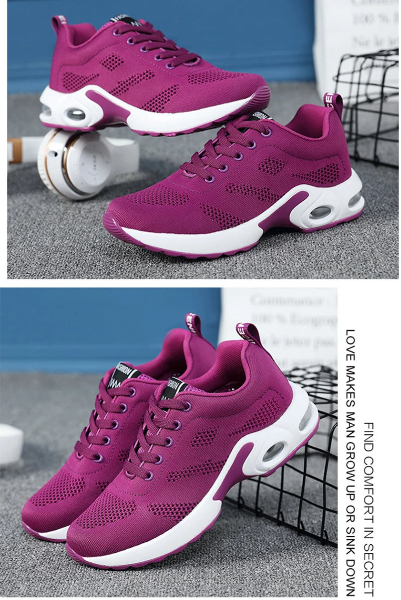Adidași ușori de damă, la modă, pentru alergare, pantofi sport pentru activități în aer liber, pantofi de alergare confortabili din plasă respirabilă, cu pernă de aer și șireturi