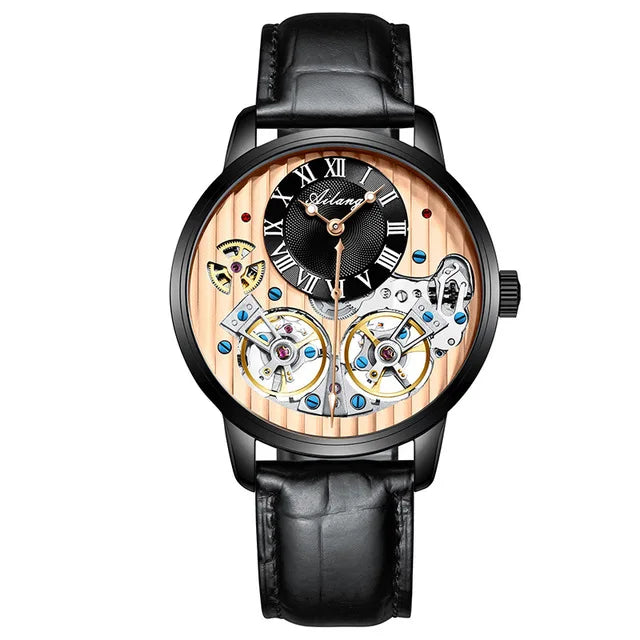AILANG Top Brand Luxury Watch Men Automatic Luminous Black Clock Men Double Tourbillon Waterproof Mechanical Watch Relogio