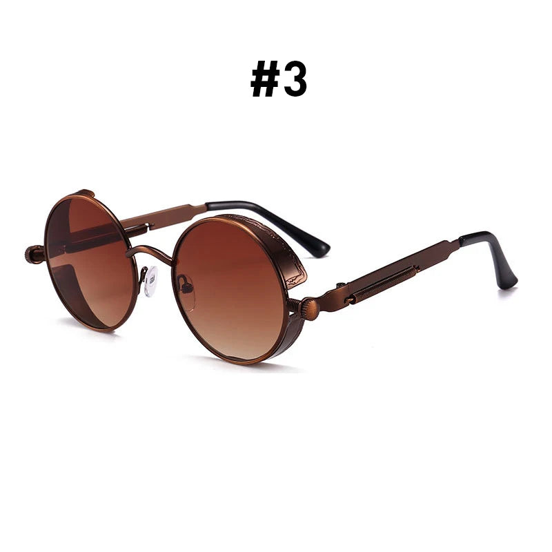 VIVIBEE Vintage Steampunk Red Sunglasses Men Round Punk Alloy Metal Retro Sun Glasses Women 2026 Goggles Gothic Style Shades