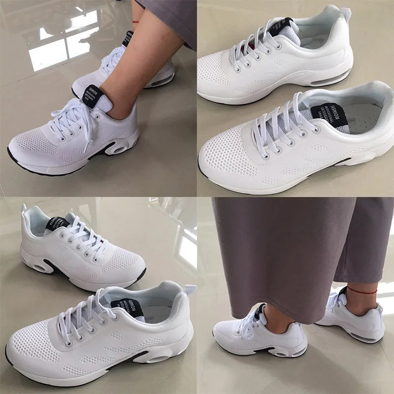 Adidași ușori de damă, la modă, pentru alergare, pantofi sport pentru activități în aer liber, pantofi de alergare confortabili din plasă respirabilă, cu pernă de aer și șireturi