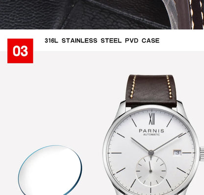Parnis Mechanical Watches Minimalist Watch for Men Wristwatch Luxury Waterproof Automatic hombre Relogio Masculino Calendar 2025