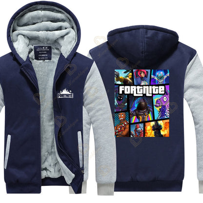 Winter Warm Fortnite Luminescent Hoodies Men Women Game Cosplay Sweatshirts Thick Fleece Zipper Couple Jacket&Coat