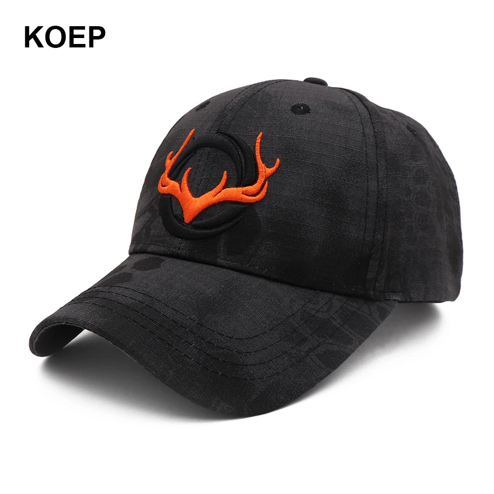KOEP - Nouvelle casquette de baseball camouflage - Casquettes de pêche pour hommes - Chapeau de chasse camouflage pour les activités de plein air - Chapeau de jungle - Casquette de randonnée avec tête de cerf en 3D