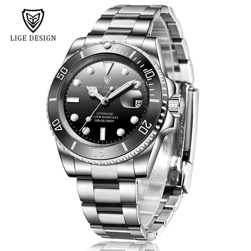 LIGE 2025 New Men Mechanical Wristwatch Stainless Steel Clocks Watch Top Brand Luxury Military Sports Mens Watches Reloj Hombre