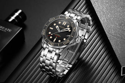 PHYLIDA Black Dial PT5000 MIYOTA Automatic Watch DIVER 200M 007 NTTD Style Sapphire Crystal Solid Bracelet Waterproof 20Bar