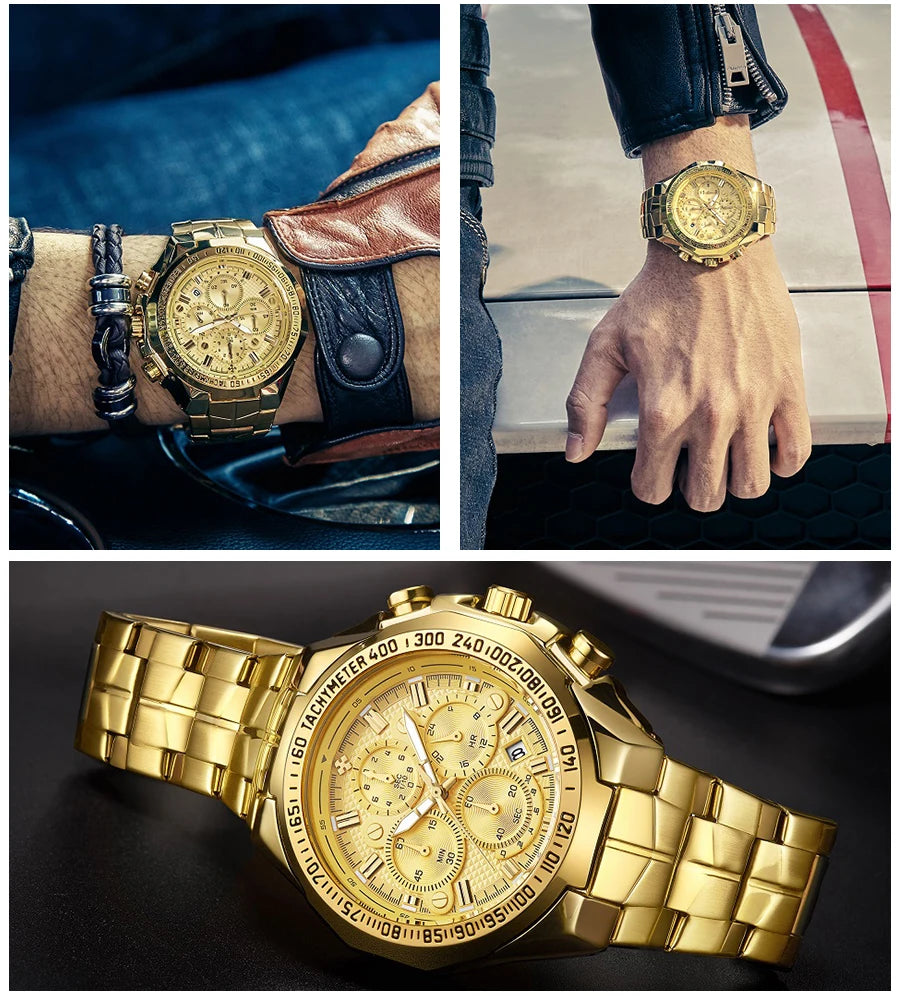 WWOOR Top Brand Luxury Sport Watch For Men Quartz Chronograph Date Luminous Black Full Steel Wrist Watch Male Clock Reloj Hombre