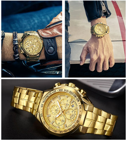 WWOOR Top Brand Luxury Sport Watch For Men Quartz Chronograph Date Luminous Black Full Steel Wrist Watch Male Clock Reloj Hombre