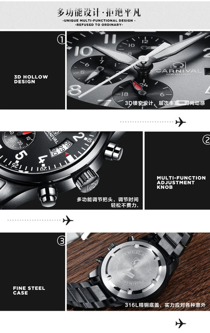 Chronograph luminous military running sport full steel men stop watch genuine leather strap luxury brand watches sapphire reloj