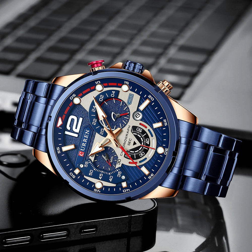 CURREN Watches Men's Sport Quartz Chronograph Wristwatches Luxury Stainless Steel Clock with Luminous Watch Relogio Masculino
