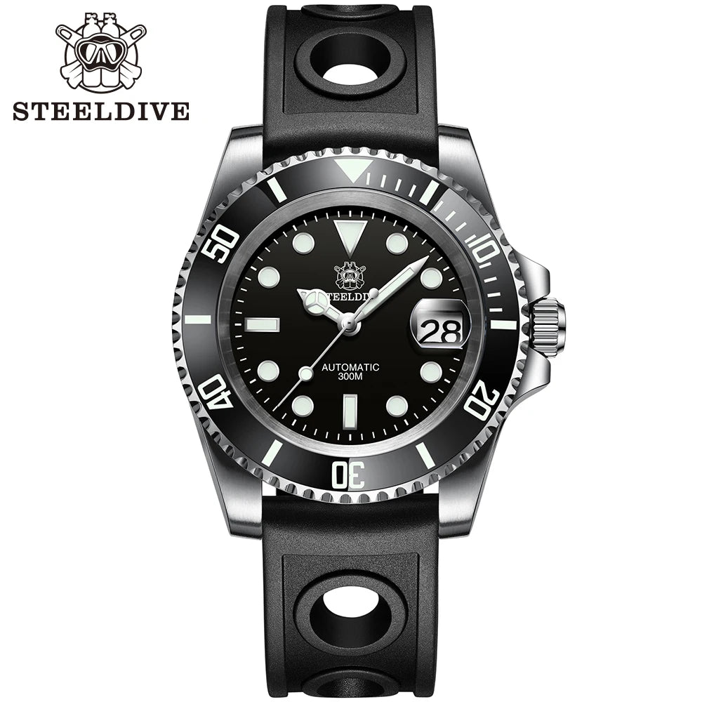 SD1953 STEELDIVE Brand Ceramic Bezel 41mm Steeldive 30ATM Water Resistant NH35 Automatic Mens Dive Watch  with Milled Clasp