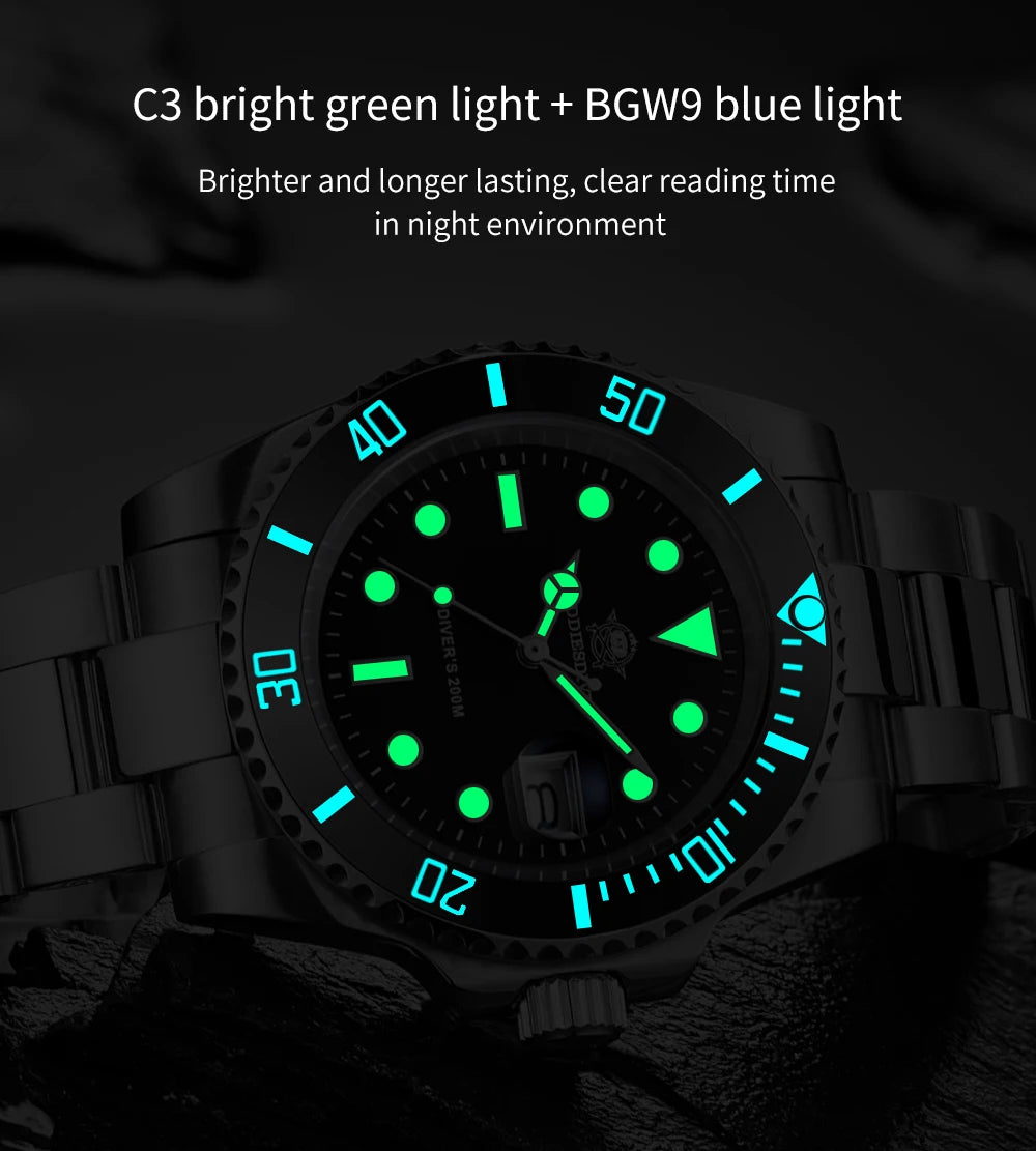 ADDIESDIVE Men's Classic Watch with Ceramic Bezel 200m Water Resistant Casual Quartz Watch BGW9 Blue Luminous Gift Watch MY-H3-2