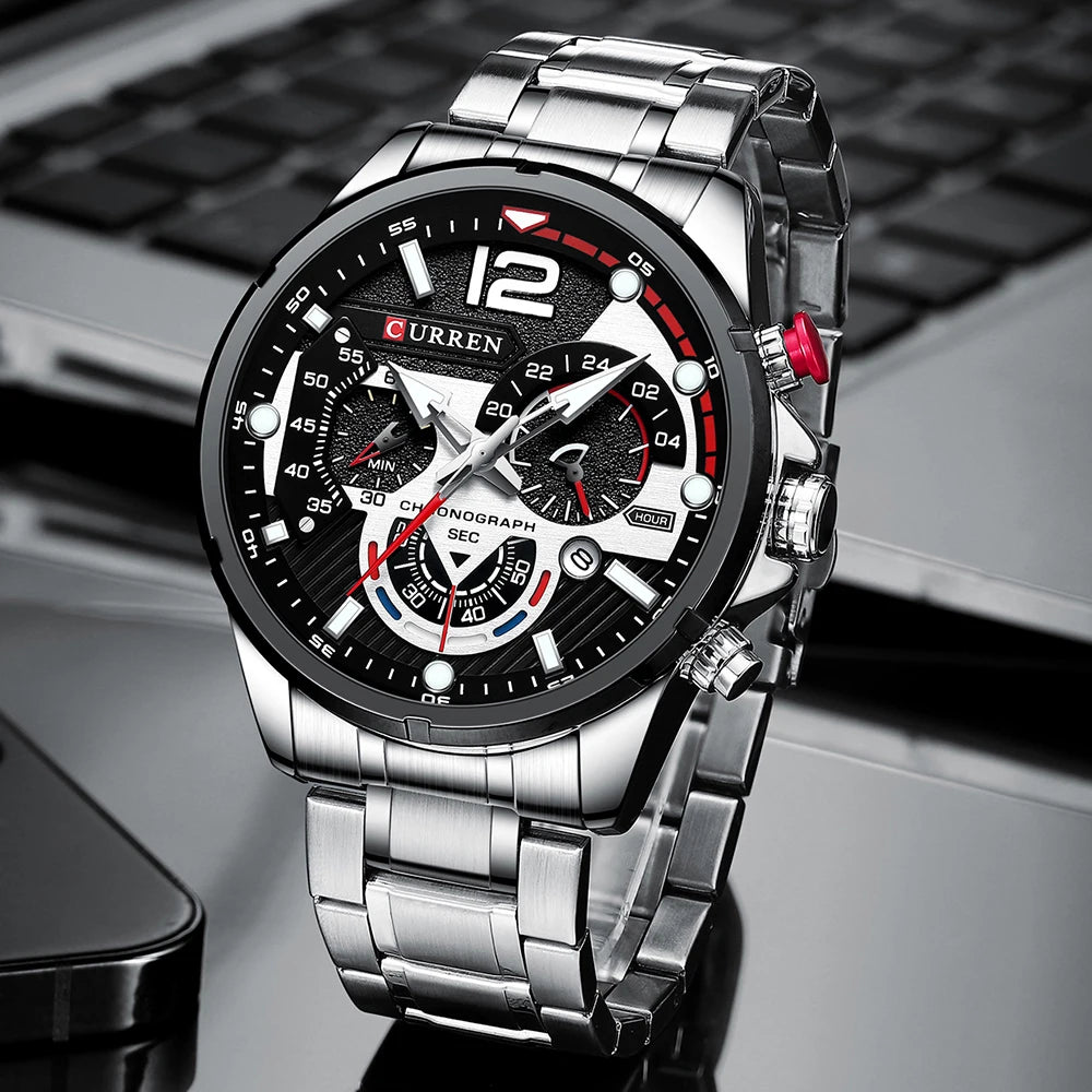 CURREN Watches Men's Sport Quartz Chronograph Wristwatches Luxury Stainless Steel Clock with Luminous Watch Relogio Masculino