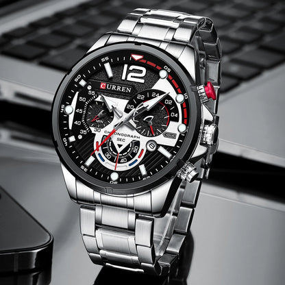 CURREN Watches Men's Sport Quartz Chronograph Wristwatches Luxury Stainless Steel Clock with Luminous Watch Relogio Masculino