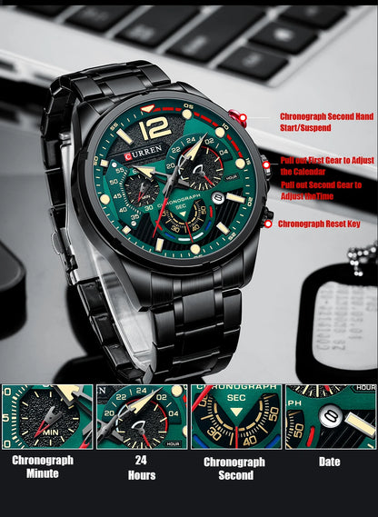 CURREN Watches Men's Sport Quartz Chronograph Wristwatches Luxury Stainless Steel Clock with Luminous Watch Relogio Masculino