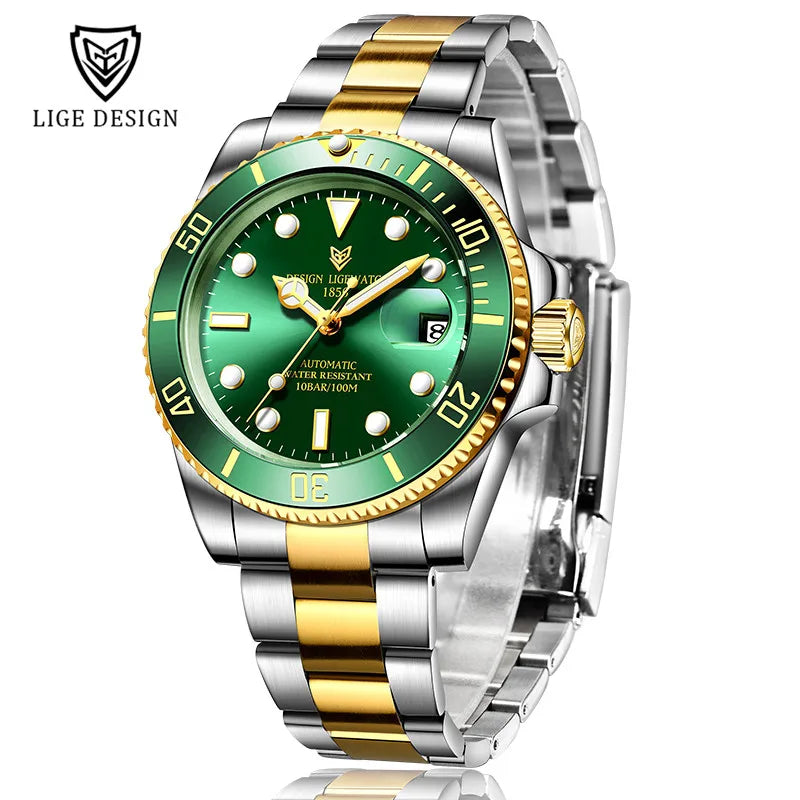 LIGE 2025 New Men Mechanical Wristwatch Stainless Steel Clocks Watch Top Brand Luxury Military Sports Mens Watches Reloj Hombre