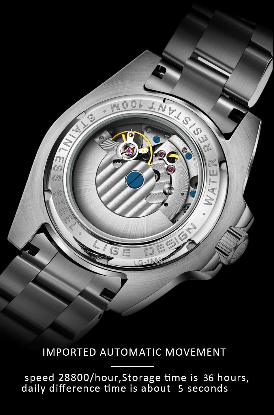 LIGE 2025 New Men Mechanical Wristwatch Stainless Steel Clocks Watch Top Brand Luxury Military Sports Mens Watches Reloj Hombre