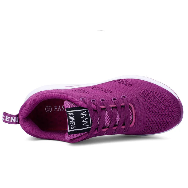 Adidași ușori de damă, la modă, pentru alergare, pantofi sport pentru activități în aer liber, pantofi de alergare confortabili din plasă respirabilă, cu pernă de aer și șireturi
