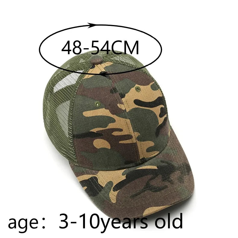 Sommer 3–10 Jahre Eltern-Kind-Set Camouflage-Mesh-Baseballkappen für Babys, Outdoor, Freizeit, Sonnenschutz, atmungsaktiv, Sonnenschutz T30