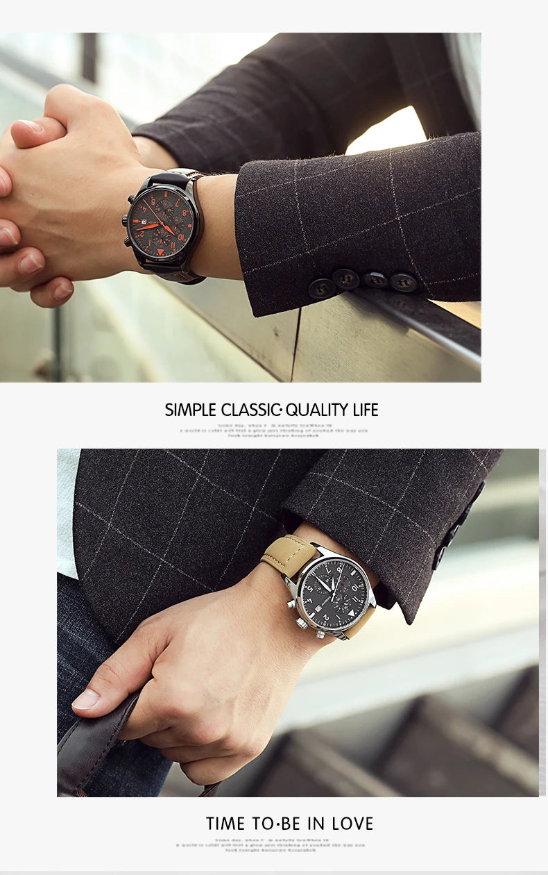 OCHSTIN Mens Watches Quartz Chronograph Men Watch Pilot Sport Male Fashion Wristwatch Top Brand Luxury Leather Waterproof Clock