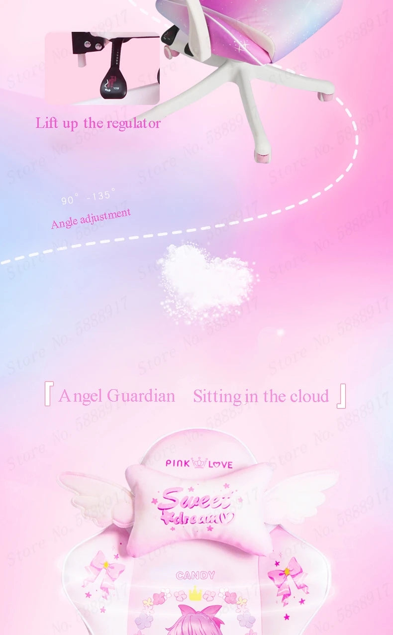 New Cute E-Sports Chair Rose Pink Office Home Furniture Computer Chair Animation Girl Game Chair Lift Rotation Can Be Adjusted