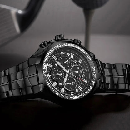 WWOOR Top Brand Luxury Sport Watch For Men Quartz Chronograph Date Luminous Black Full Steel Wrist Watch Male Clock Reloj Hombre