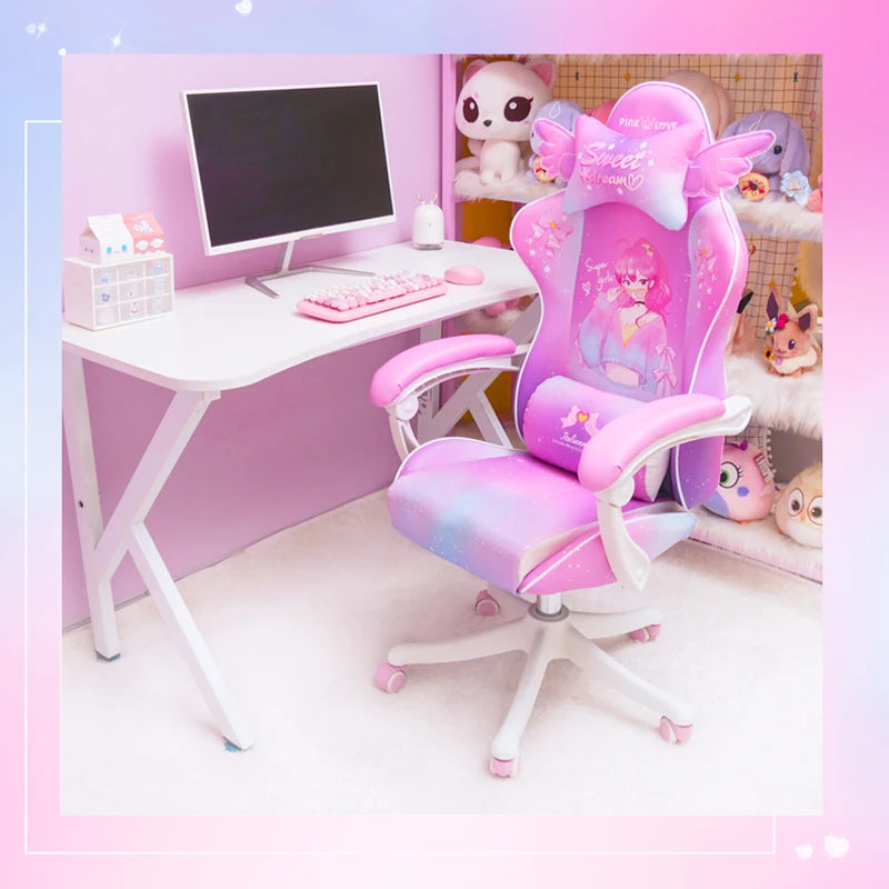New Cute E-Sports Chair Rose Pink Office Home Furniture Computer Chair Animation Girl Game Chair Lift Rotation Can Be Adjusted