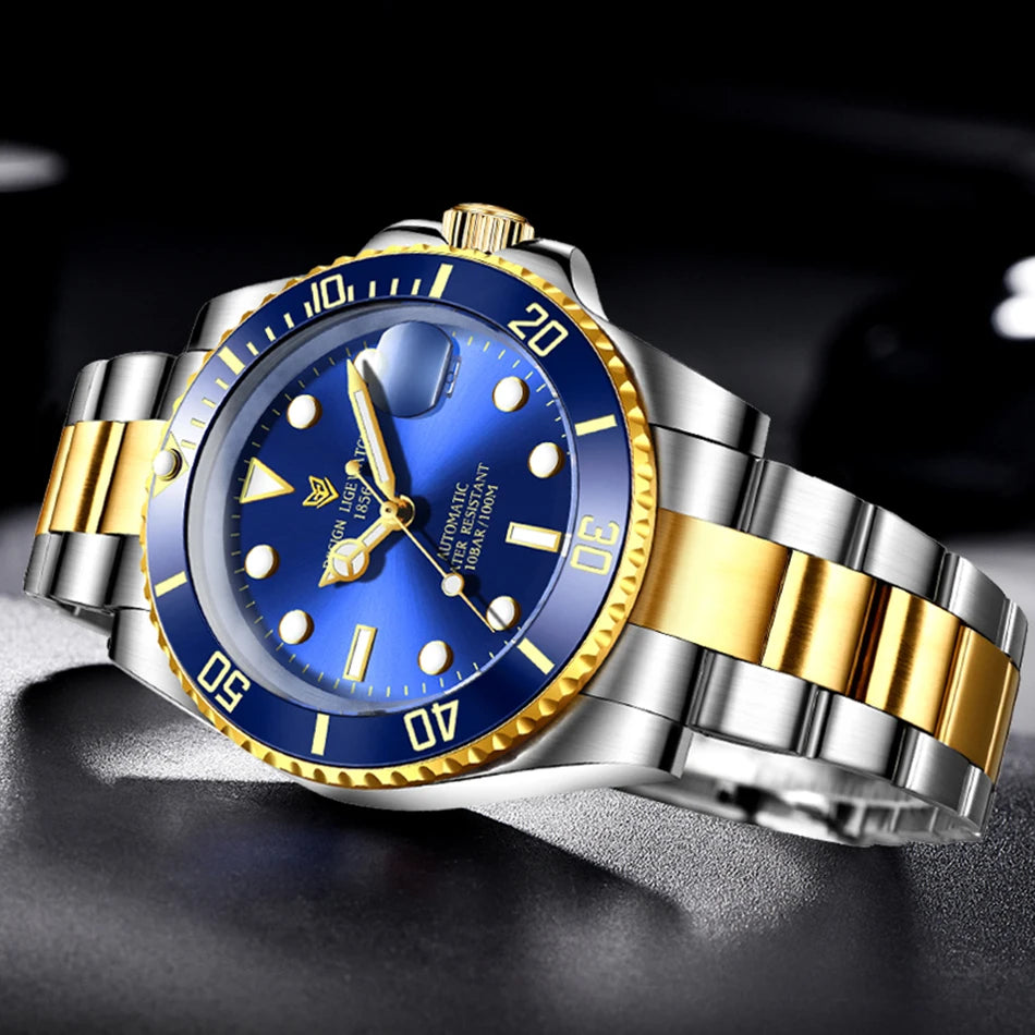 LIGE 2025 New Men Mechanical Wristwatch Stainless Steel Clocks Watch Top Brand Luxury Military Sports Mens Watches Reloj Hombre