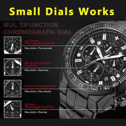 WWOOR Top Brand Luxury Sport Watch For Men Quartz Chronograph Date Luminous Black Full Steel Wrist Watch Male Clock Reloj Hombre