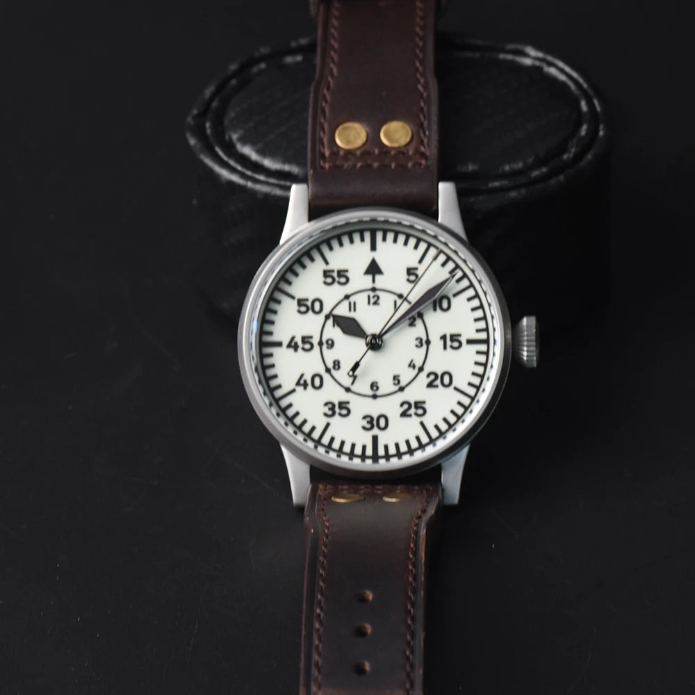Hruodland Pilot Men's Automatic Mechanical Watch PT5000 Sapphire Luminous C3 Stainless Steel Waterproof 10Bar Men's Watch