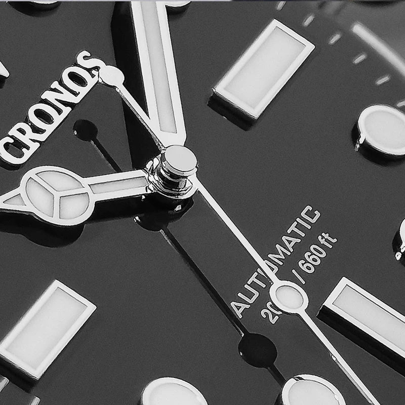 Cronos Sub Diver Men Watch No Date PT5000 Brushed Bracelet Ceramic Bezel 200 meters Water Resistant