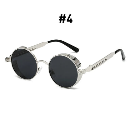 VIVIBEE Vintage Steampunk Red Sunglasses Men Round Punk Alloy Metal Retro Sun Glasses Women 2026 Goggles Gothic Style Shades