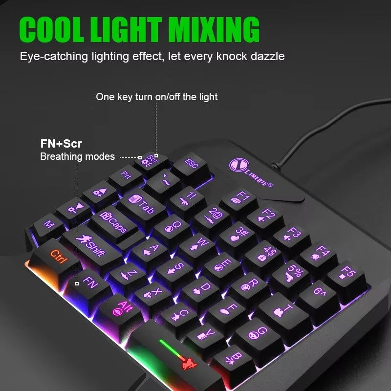 35keys One Handedly Single Hand Mini Gaming Keyboard USB Ultra-slim Wired Backlight Keyboard for Laptop Desktop PC Smartphone