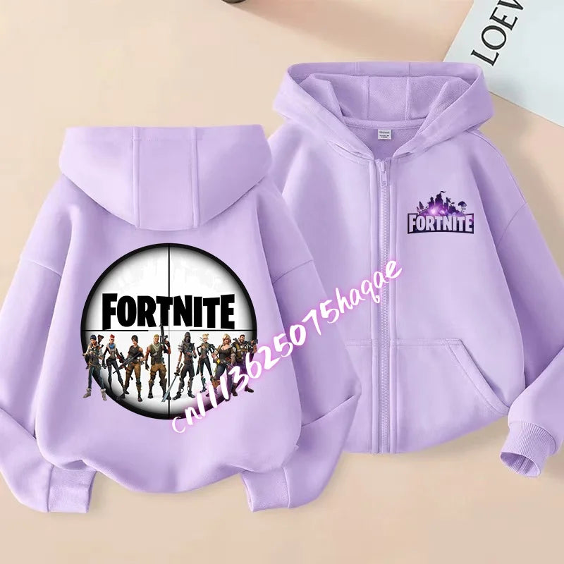 Ny Fortnite-zip hoodie för barn, tecknad anime, vardaglig och ventilerande huvtröja för barn, pojkjacka med dragkedja, vår 2026, barnkläder
