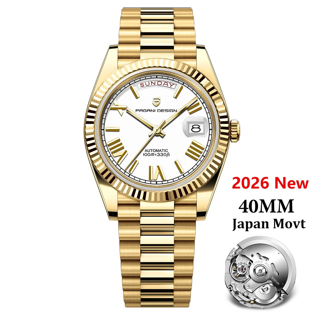 PAGANI DESIGN 2026 New Rose Gold Blue DD40 Luxury Automatic Watch Men Mechanical Wristwatch Mens Sapphire glass Waterproof Watch