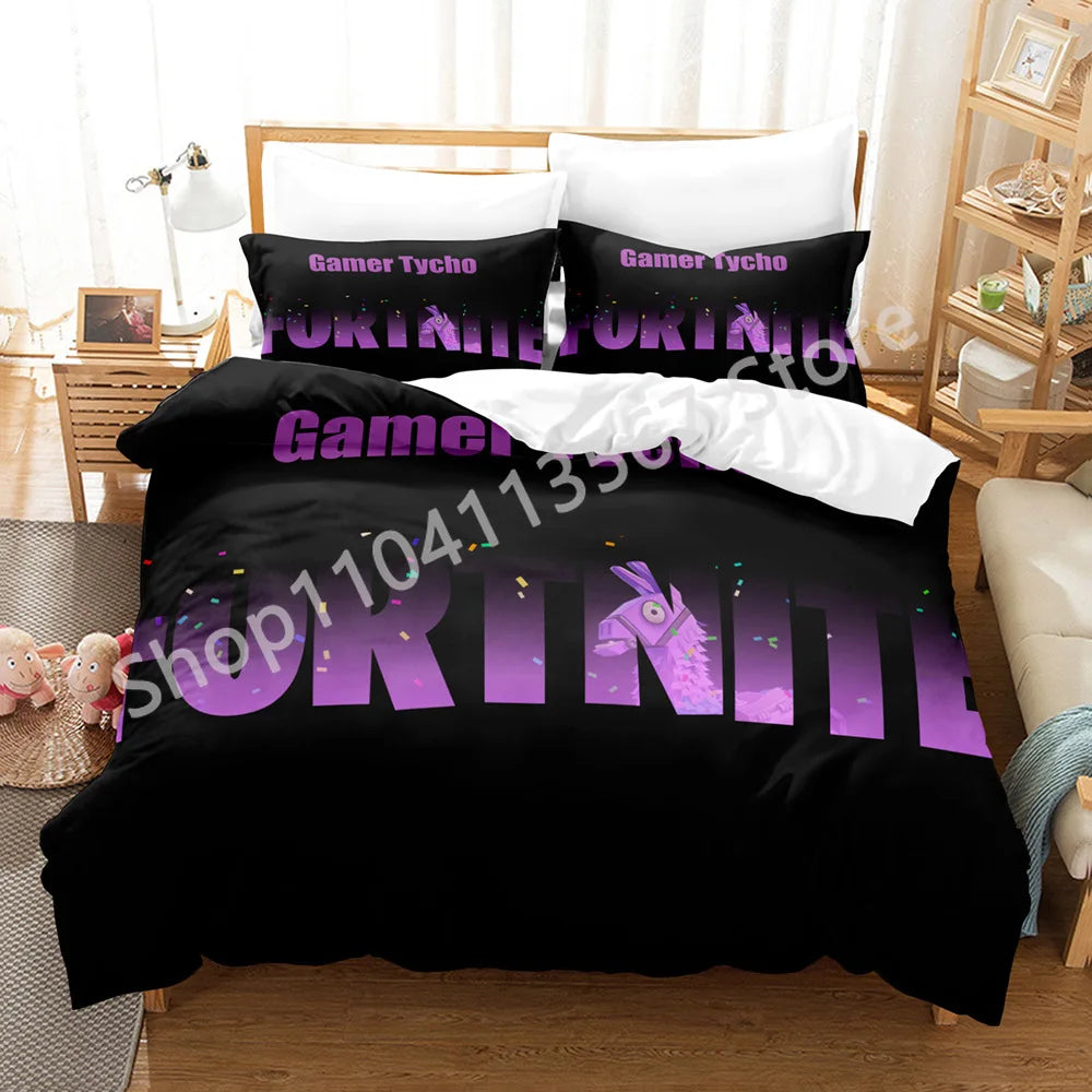 Battle Royale F-Fortnite 3PCS Bedding Set Kids Duvet Cover Quilt Pillowcase Double Size Victory Game Bedroom Linen Decoration
