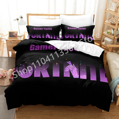 Battle Royale F-Fortnite 3PCS Bedding Set Kids Duvet Cover Quilt Pillowcase Double Size Victory Game Bedroom Linen Decoration