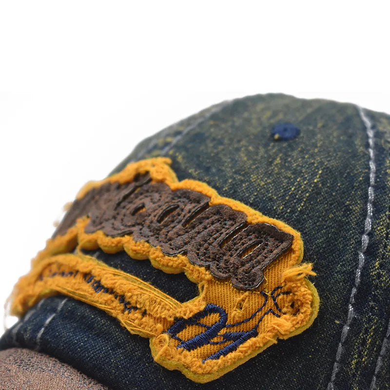 CNTANG Sommer-Denim-Baseballkappe Herrenmode Bestickte Buchstaben Baumwollkappen Snapback Herren Outdoor Freizeit Hip-Hop-Kappe Verstellbar