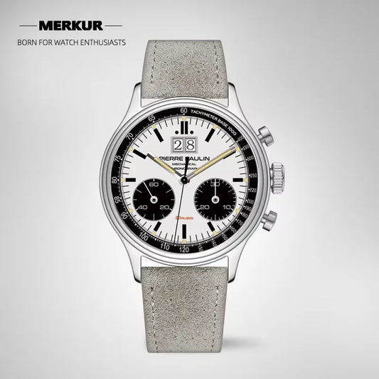 New PIERRE PAULIN BIg Date Retro 70‘s Vintage Panda Style Chronograph Mechanical Men's Complicated 38MM Luxury Sapphire Wrist