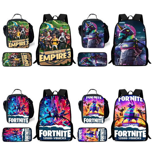 Klassisches FortniteS-Schulrucksack-Set für Kinder mit Lunchtasche und Federmäppchen, große Kapazität, für Jungen und Mädchen, ideales Geschenk