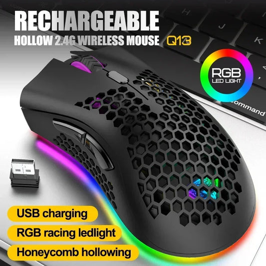BM600 Wireless Gaming Mouse USB 2.4G Rechargeable RGB Ergonomic Honeycomb Wireless Mouse for PC, Laptop & Office