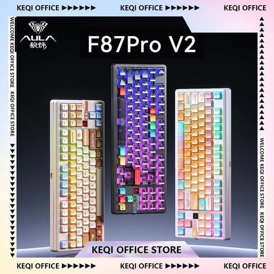AULA F87 Pro V2 Mechanical Keyboard 3-modes Wireless 12000mAh Long Battery Life Hot-Swap RGB Customi E-Sports Keyboard PC Gaming