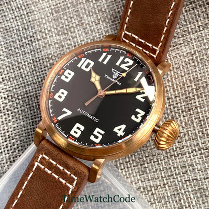 Tandorio 47mm NH35 Diver Men's Automatic Watch CUSN8 Solid Bronze or 316L Steel Case 10ATM Sapphire Crystal Black Dial