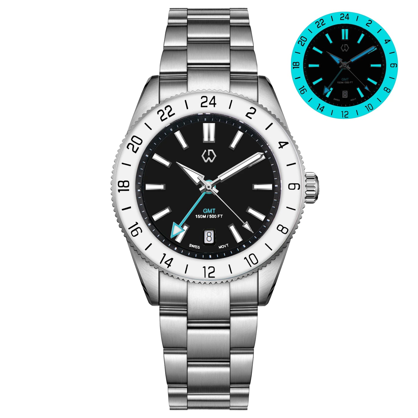 Comes With Rubber Strap Man's Automatic Watch Quartz Swiss Movement BGW9 Luminous Bezel 4-Pin GMT 150 Meters Waterproof Diving