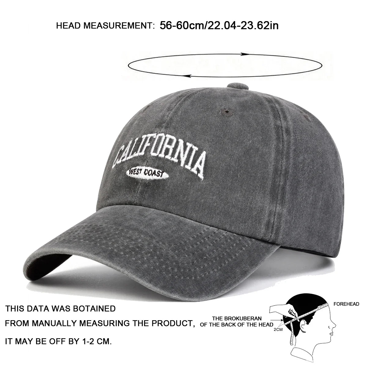 Unisex CALIFORNIA Letter Embroidery Wash Baseball Caps Spring and Autumn Outdoor Adjustable Casual Hats Sunscreen Hat