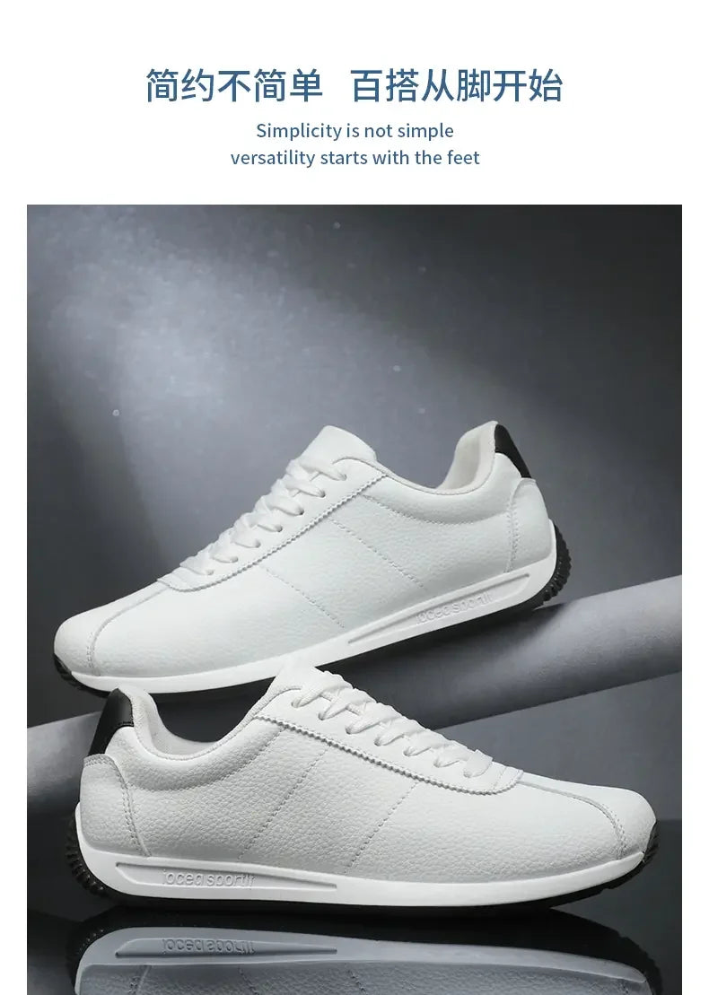 Zapatillas deportivas de cuero PU para tiempo libre, running, verano, moda, antideslizantes, montañismo, tenis, tendencia, superventas, para hombre, blancas, planas