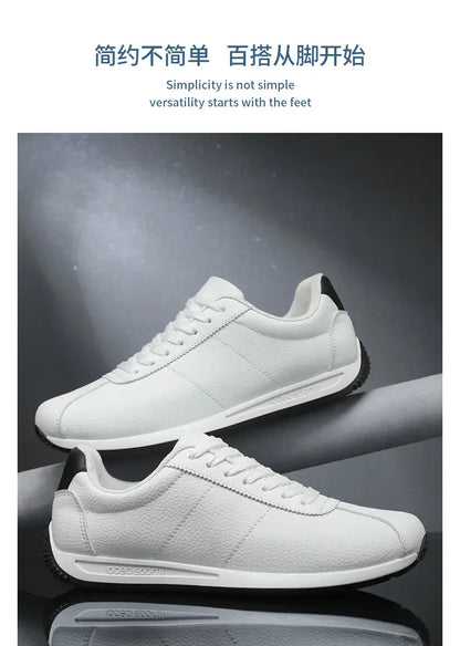 Zapatillas deportivas de cuero PU para tiempo libre, running, verano, moda, antideslizantes, montañismo, tenis, tendencia, superventas, para hombre, blancas, planas