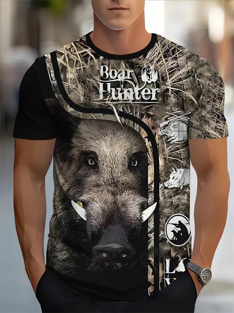 Fashionable Men's Round-neck Short-sleeved T-shirt 3D Printed Wolf T-shirt Men's Casual Sports Short-sleeved Street Top