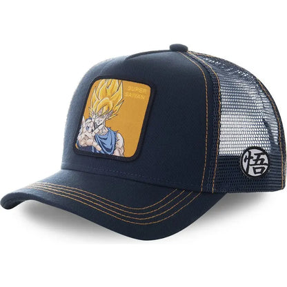 Dragon Ball Son Goku-Kappe, Sommer-Reisekappe mit Schirm, Herren-Kappe mit Stickerei, im Hip-Hop-Stil, Sonnenvisier, verstellbare Trucker-Kappe aus Netzstoff