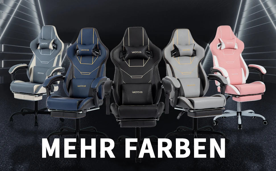 WOTSTA Gaming Stuhl Ergonomisch Gaming Chair Bürostuhl mit Fußstütze Racing Computerstuhl Höhenverstellbar Gepolstert Computerst